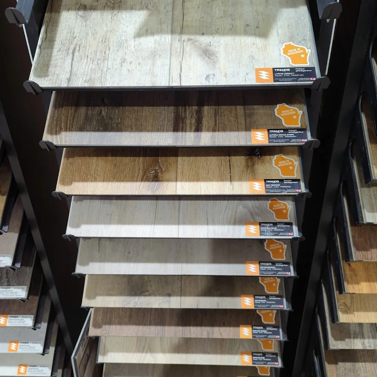 Trends flooring samples with Made in Wisconsin stickers