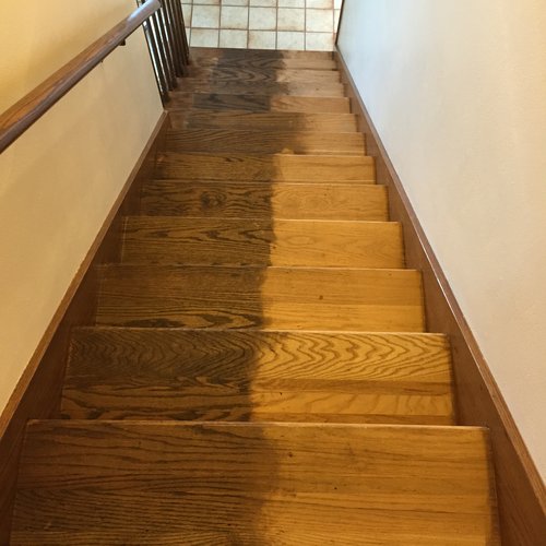 Hardwood flooring installation on stairs in McFarland, WI by Bisbee's Flooring Center