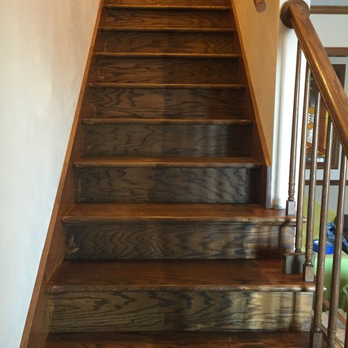 Stairs hardwood flooring installation in McFarland, WI by Bisbee's Flooring Center