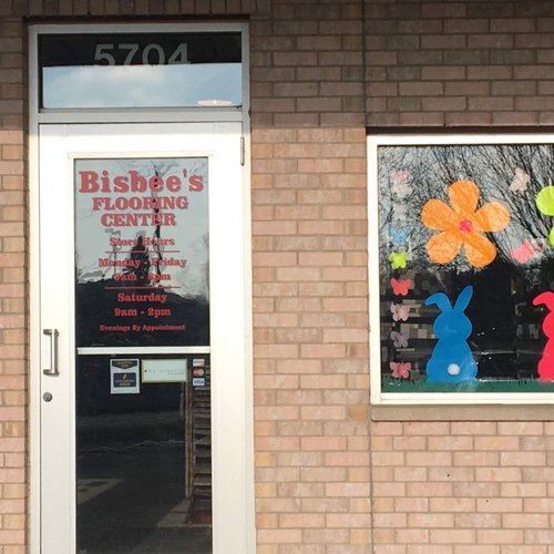 Bisbee's Flooring Center Showroom entrance decorated for spring