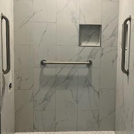 Accessible shower tile by Bisbee's Flooring Center in McFarland, WI