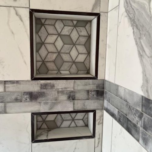 Marble Tile Shower walls in McFarland, WI by Bisbee's Flooring Center