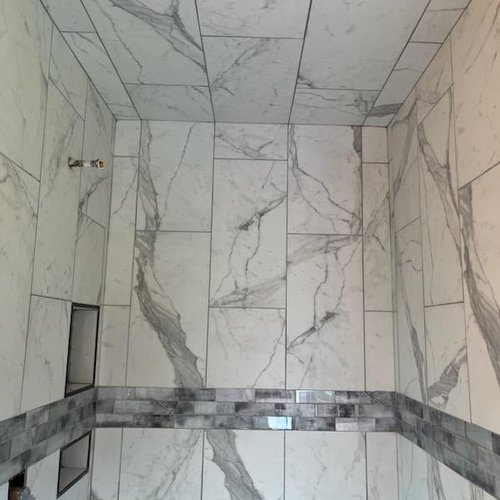 Marble Tile Shower walls in McFarland, WI by Bisbee's Flooring Center