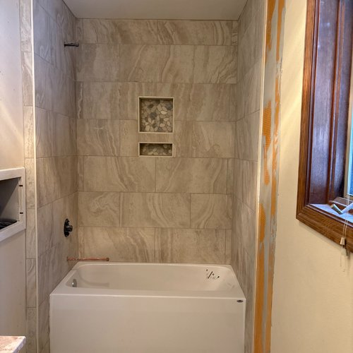 Natural Marble texture shower in McFarland WI