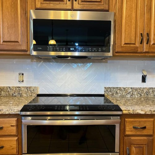 Tile backsplash in McFarland, WI by Bisbee's Flooring Center